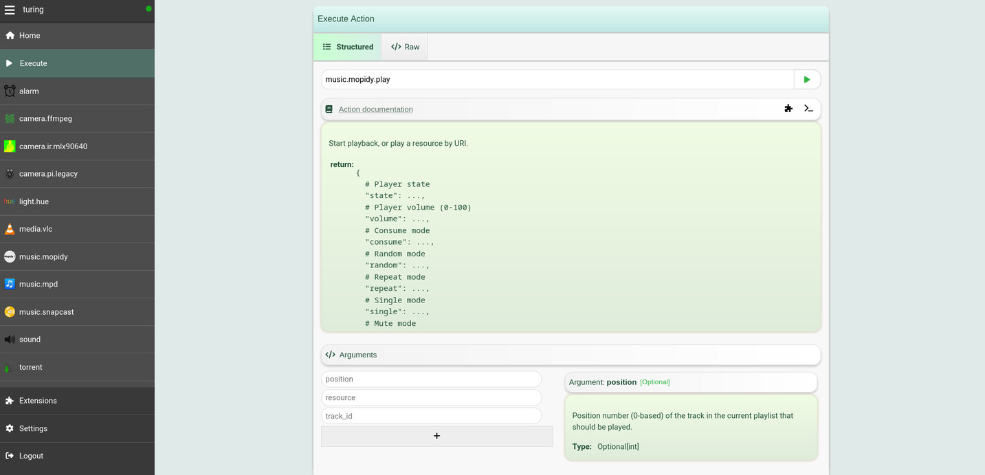 Screenshot of the Execute tab showing the automatically generated
documentation for a given action and its
parameters