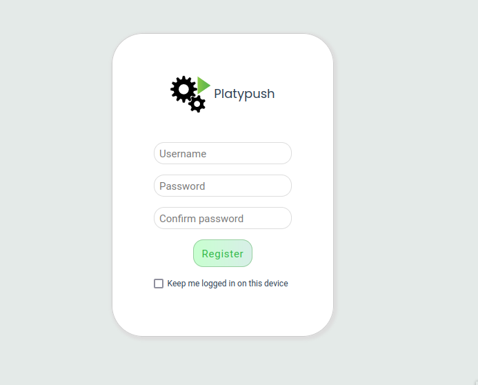 Platypush local user registrationpage